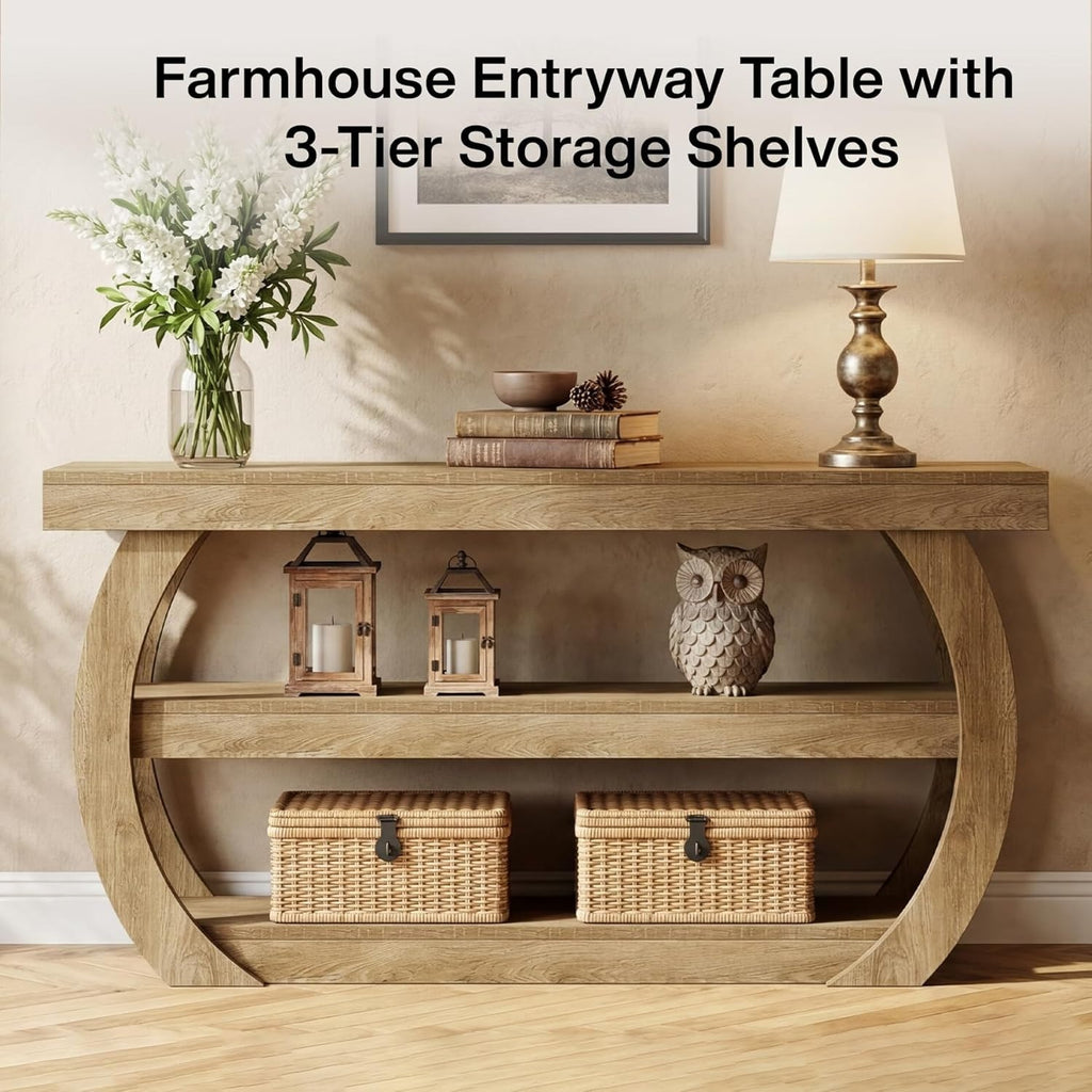 Estuary Farmhouse Console Table, 3-Tier Wooden Entryway Table with Storage Shelv