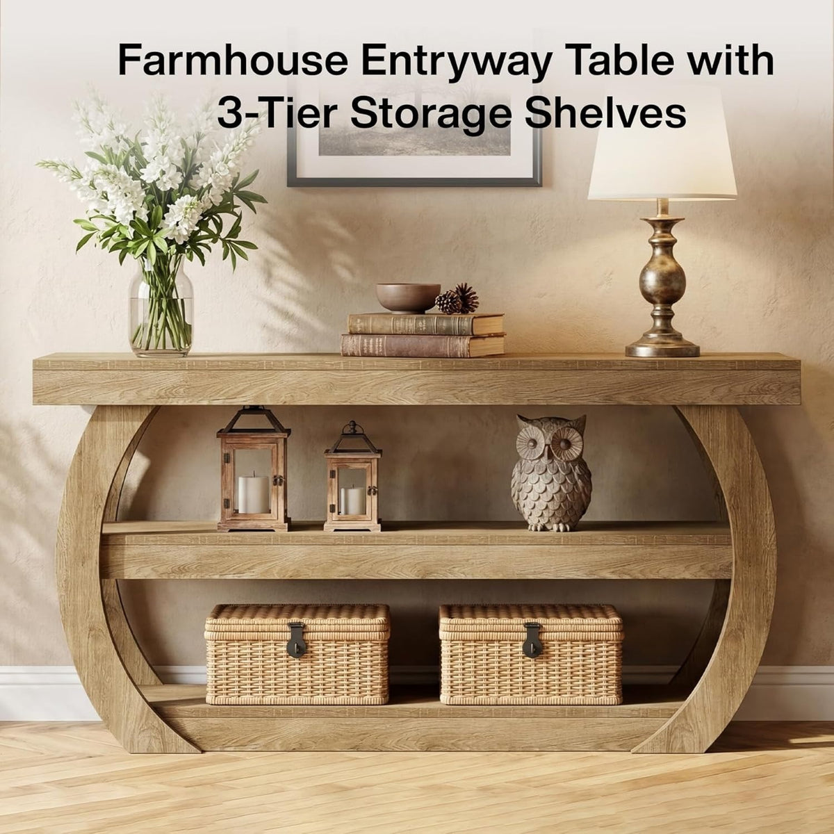 Estuary Farmhouse Console Table, 3-Tier Wooden Entryway Table with Storage Shelv
