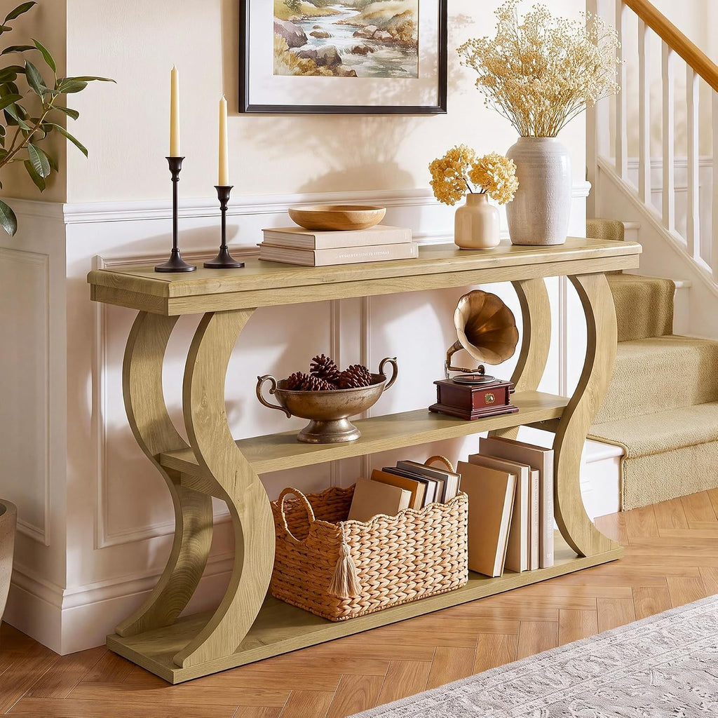 Estuary 140Cm Narrow 3-Tier Living Room Side Table | Farmhouse Entrance Table, N