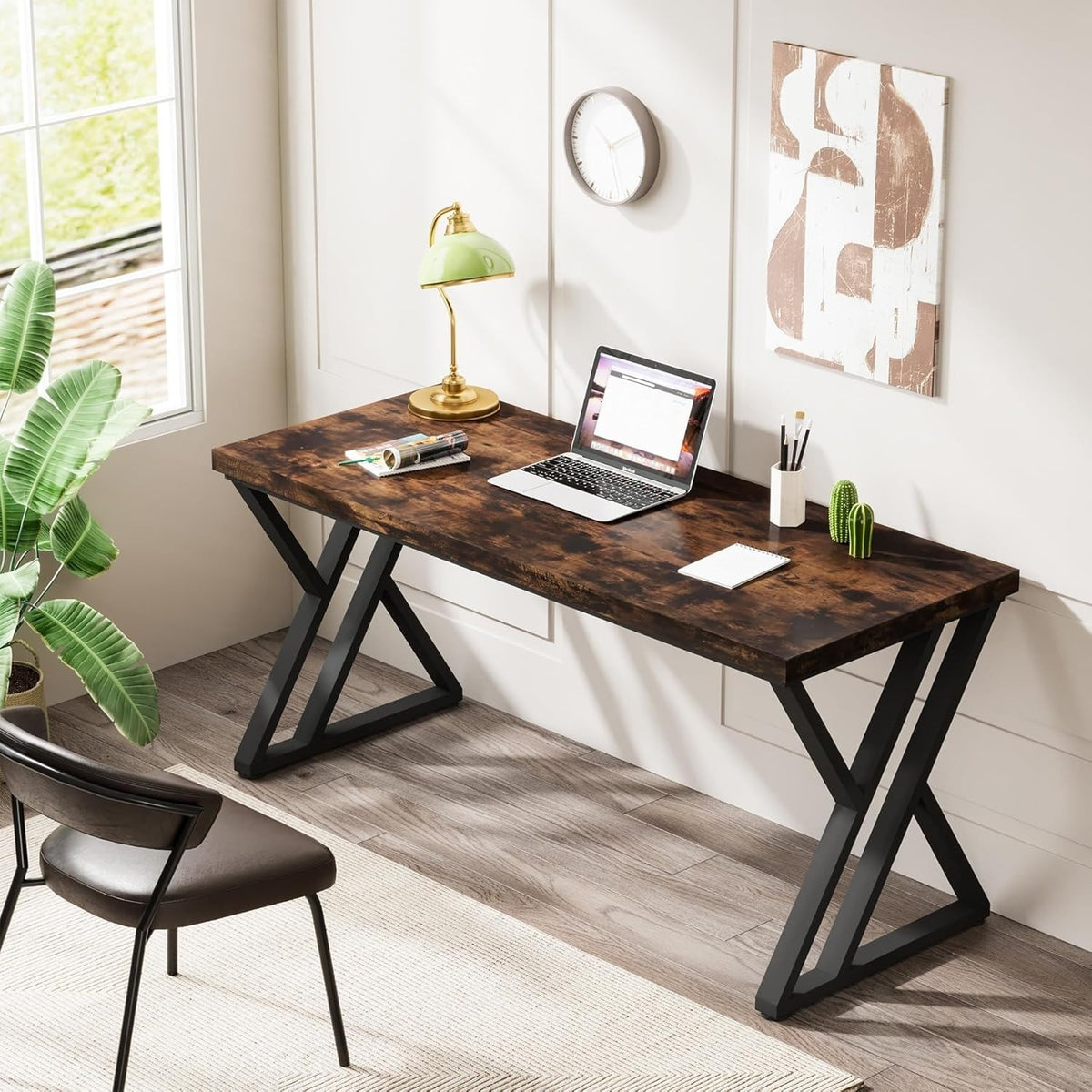55 Inch Modern Writing Desk – Heavy-Duty Computer Desk with Z-Shaped Metal Legs