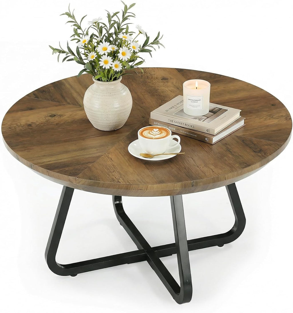 Estuary 31.5 Inches Round Coffee Table, Modern Wooden Center Table fo