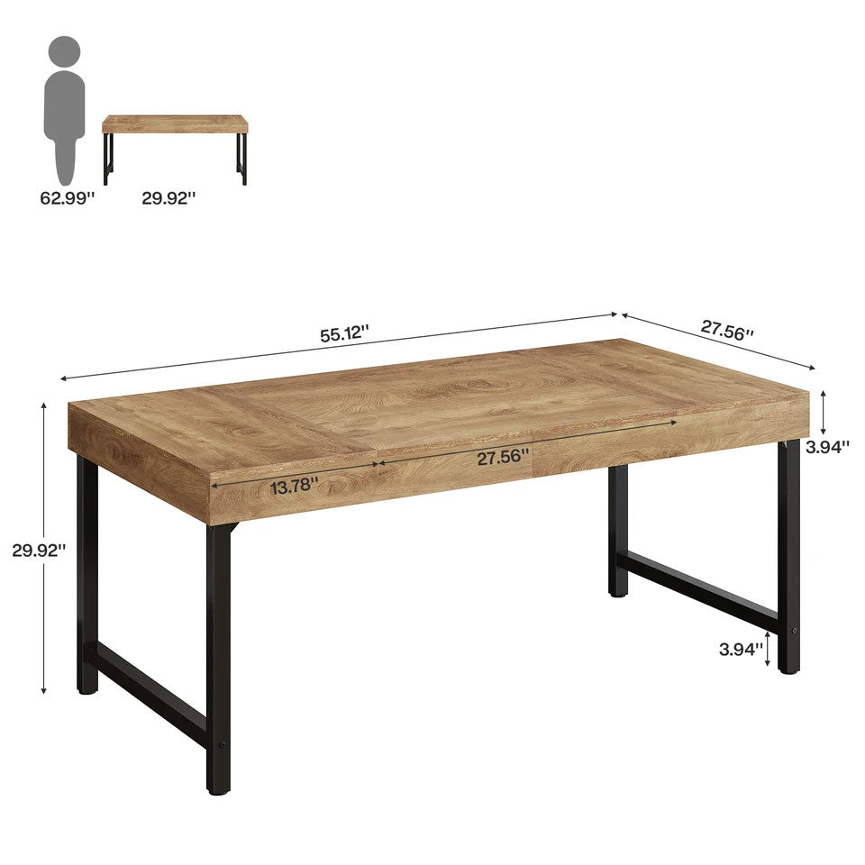 Estuary Farmhouse Dining Table for 4-6 People 55 Inches Industrial Rectan