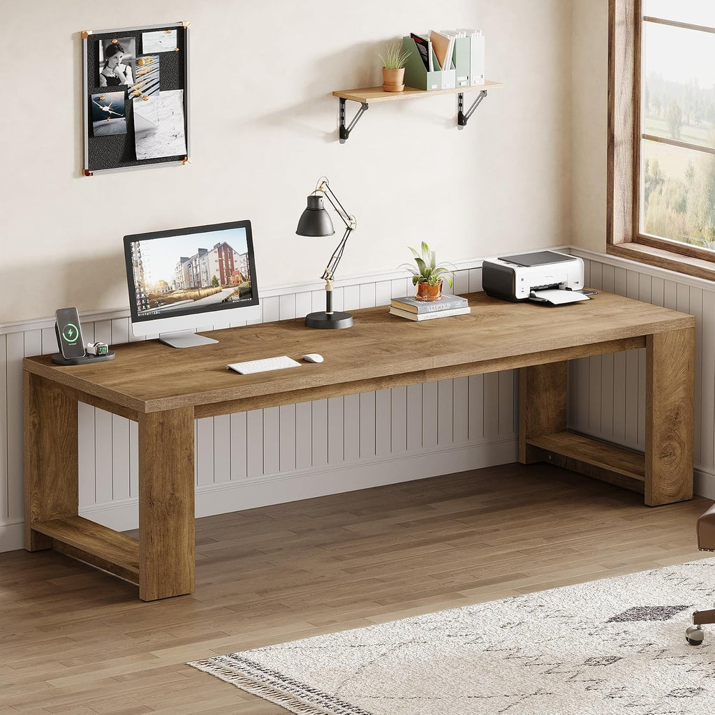 Estuary Two Person Desk, 86.6 Inches Extra Long Desk, Double Computer Wri