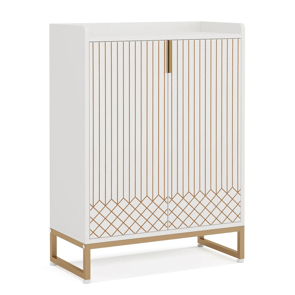 Estuary 5-Tier White Shoe Cabinets with Doors, Shoe Rack, Wood Storage Cabine