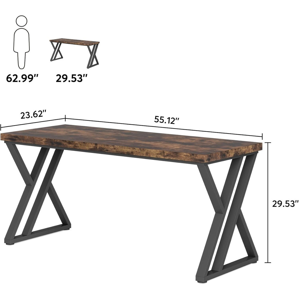 55 Inch Modern Writing Desk – Heavy-Duty Computer Desk with Z-Shaped Metal Legs