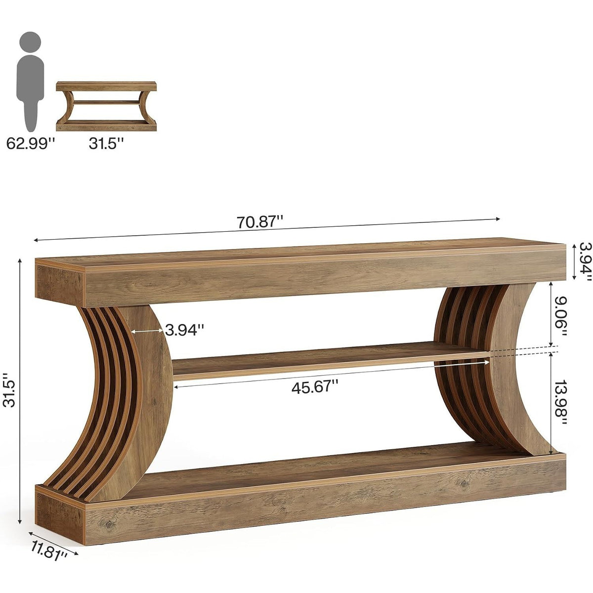 Estuary 180.09 cmExtra Long Console Table, 3-Tier Narrow Farmhouse Sofa Table Be
