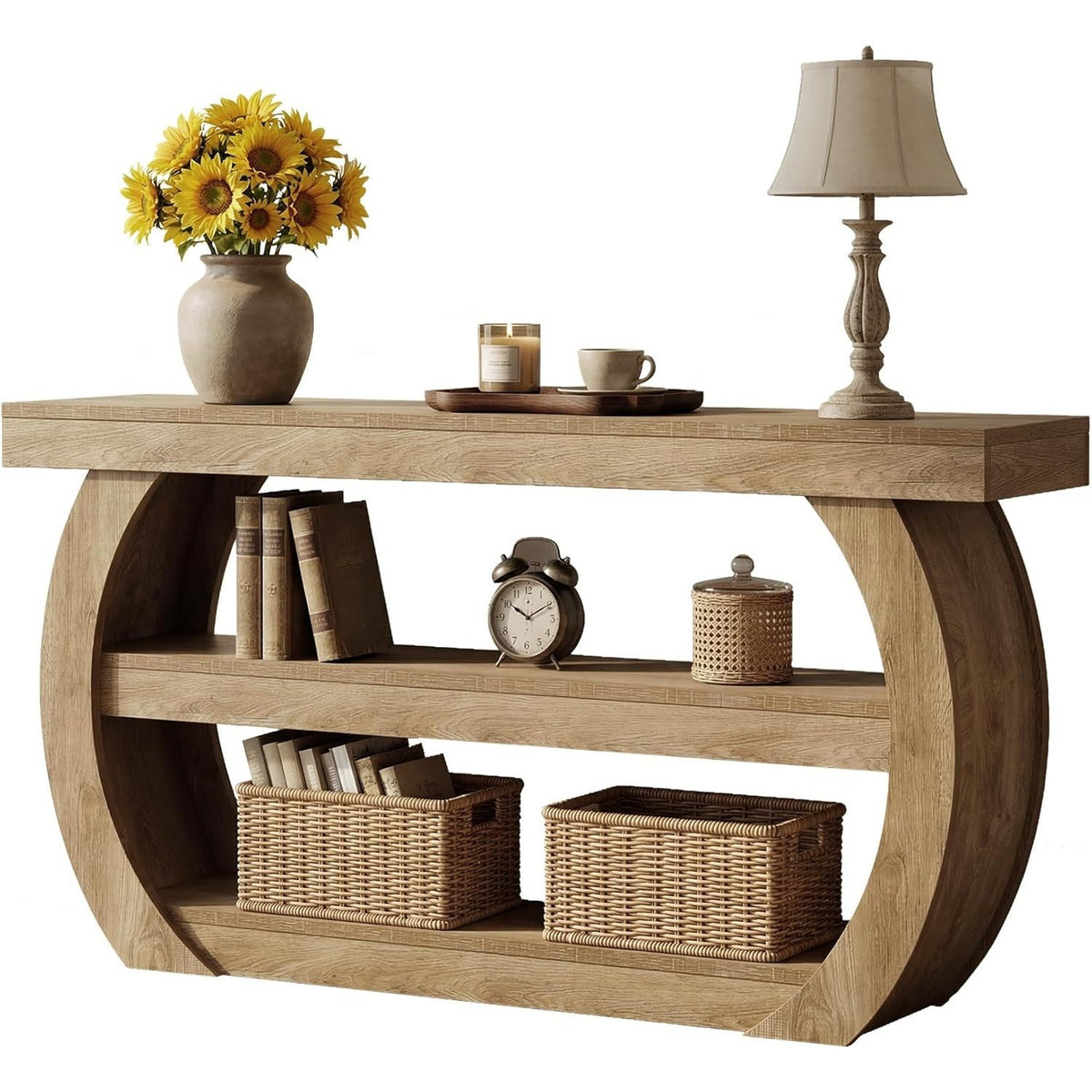 Estuary Farmhouse Console Table, 3-Tier Wooden Entryway Table with Storage Shelv