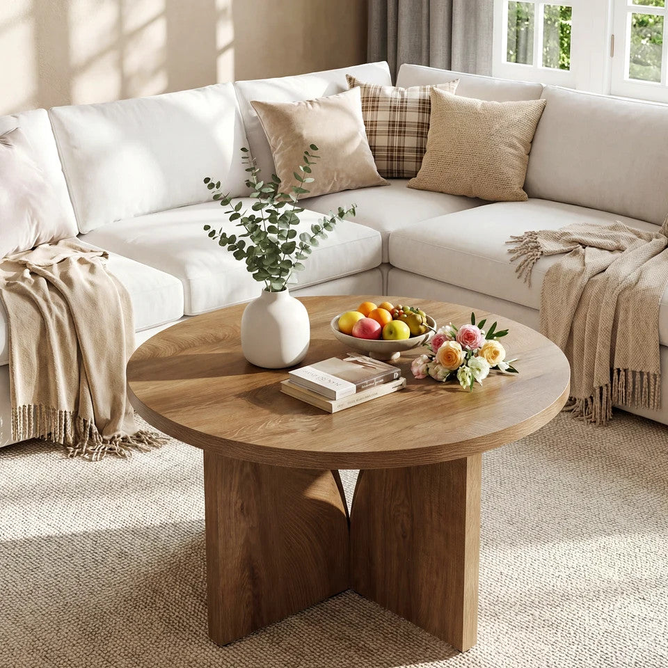 Estuary 80cm Round Coffee Table, Wooden Centre Table for Living Room, Modern