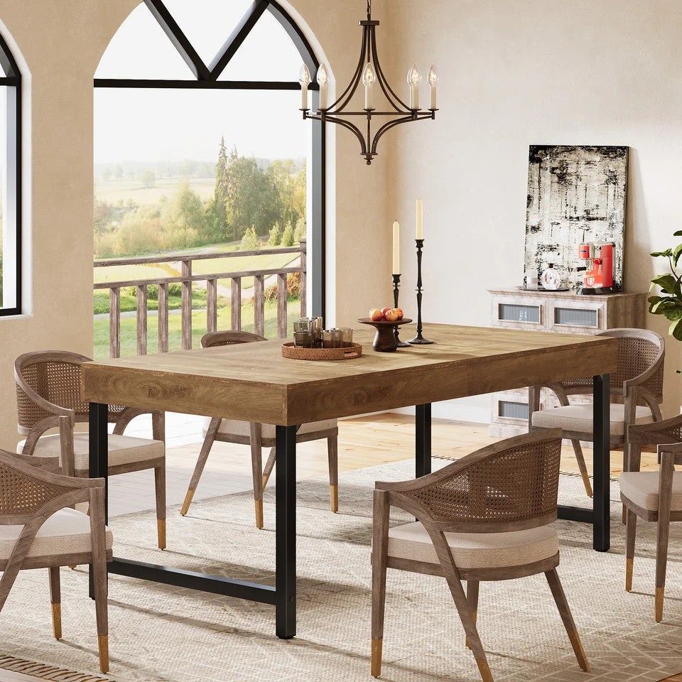 Estuary Farmhouse Dining Table for 4-6 People 55 Inches Industrial Rectan