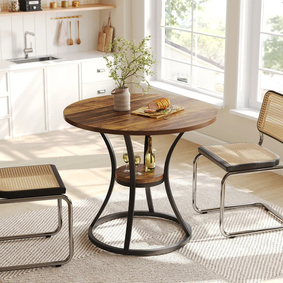 Estuary Round Dining Table for 4, Wooden Circle Dining Room Table with Storag
