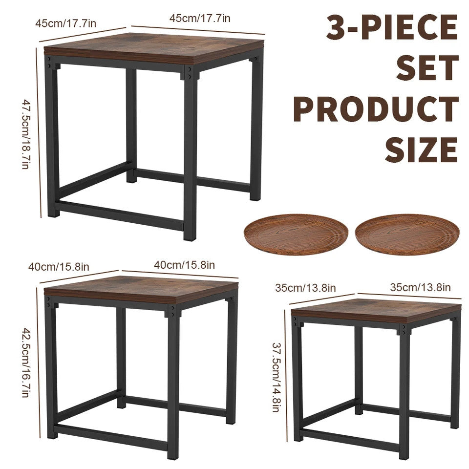 Square Nesting Coffee Tables Set Stacking Vintage Side End Table Space Saving Fl