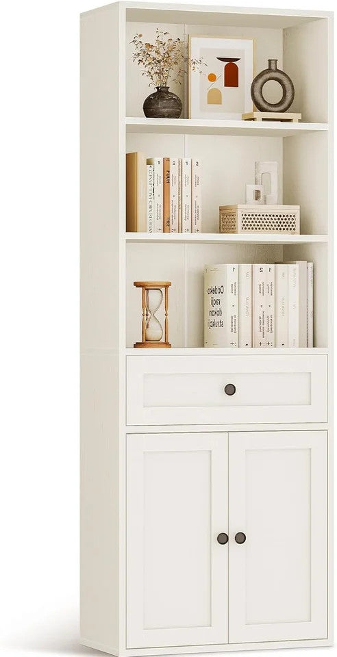 Coleshome 5-Tier Bookcase with Doors and Cabinet, Bookshelf Floor Standing Displ