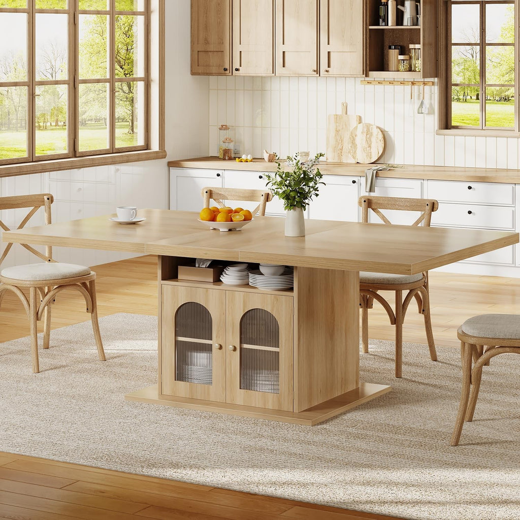 EstuaryDining Desk for 4–6 Wood Farmhouse Kitchen Table with 3-Tier Storage Shel