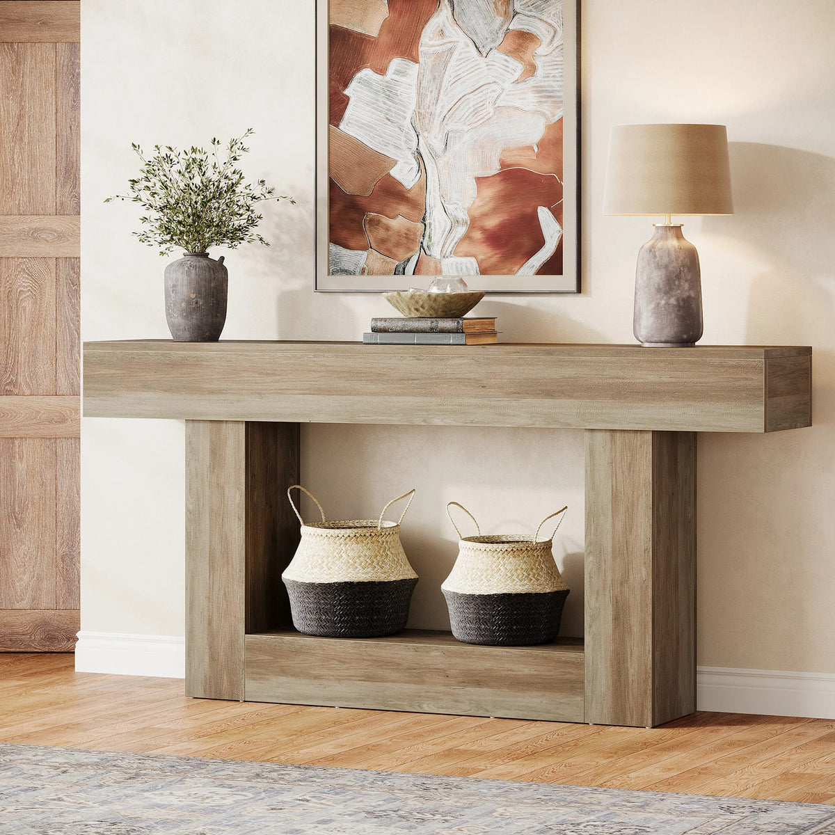 Estuary 160 cm Console Table, Farmhouse 2-Tier Entryway Table with U-Shap