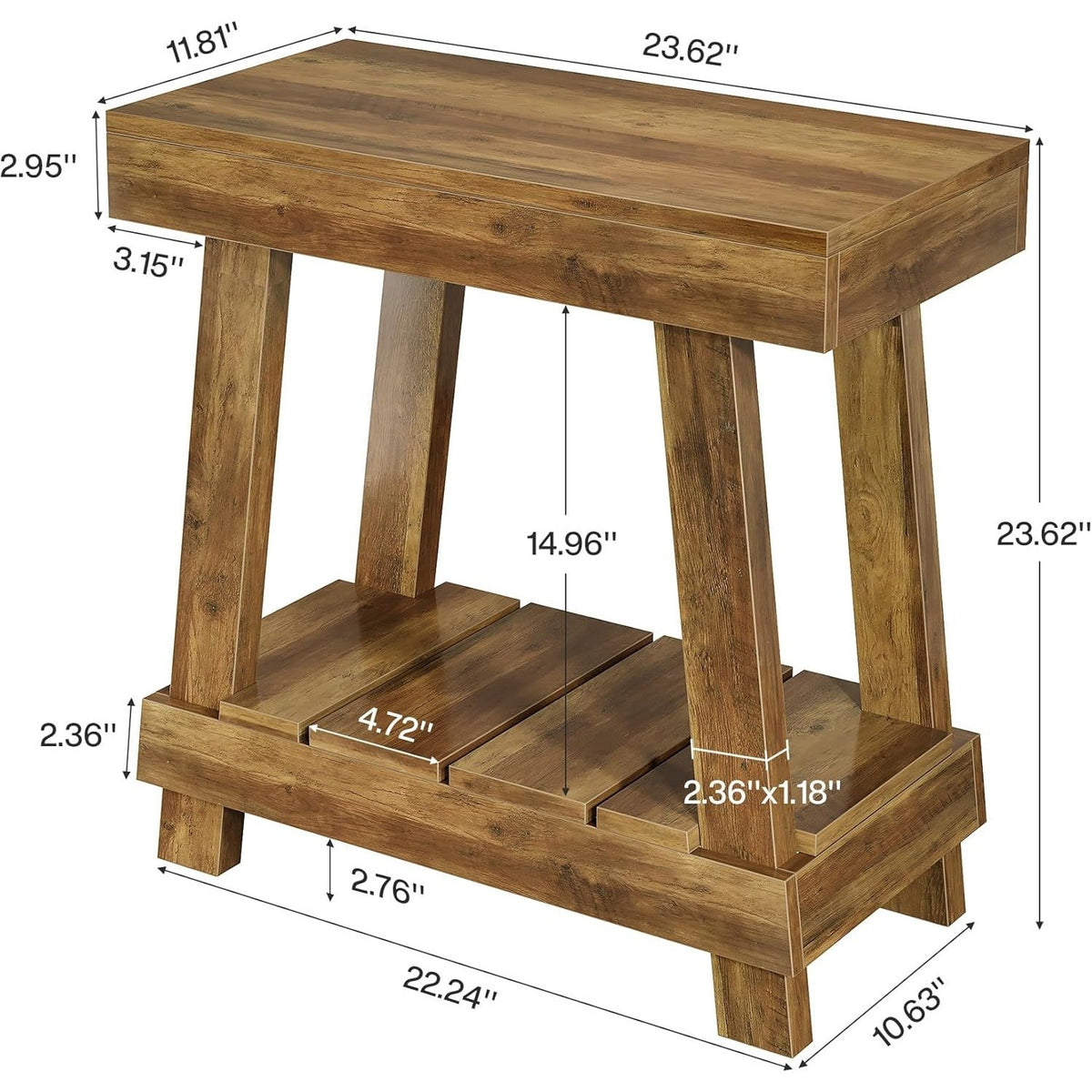 End Table, Side Table with 2-Tier Storage Shelf for Living Room, Farmhouse Bedsi