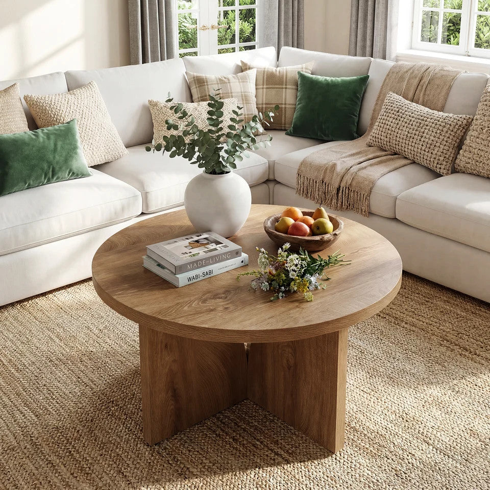 Estuary 80cm Round Coffee Table, Wooden Centre Table for Living Room, Modern