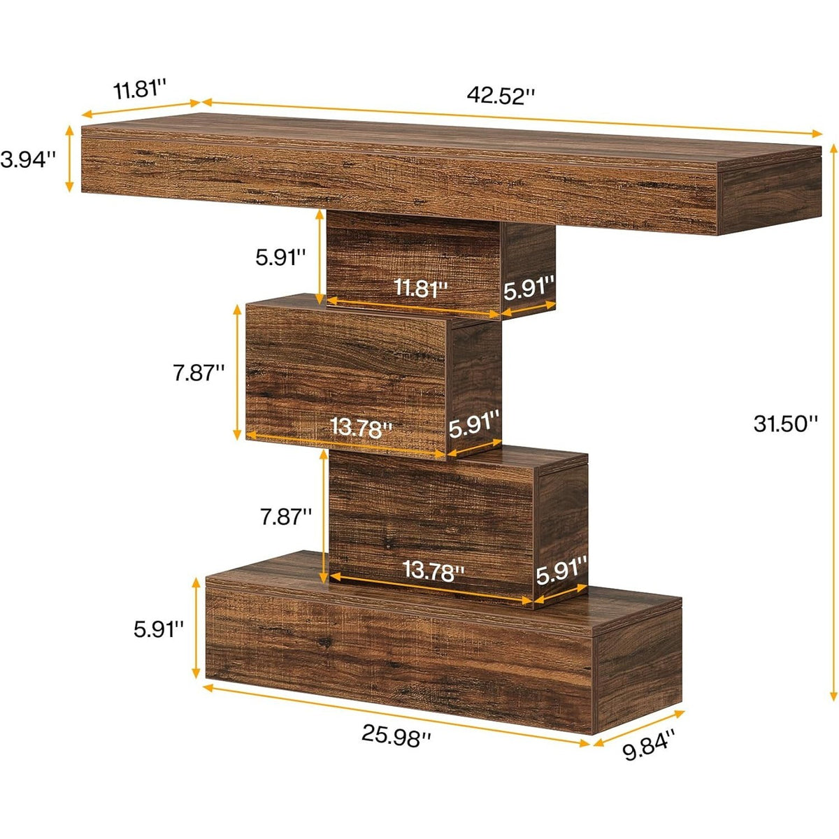 42.5 Inch Industrial Console Table – Narrow Wooden Sofa Table with Geometric Bas