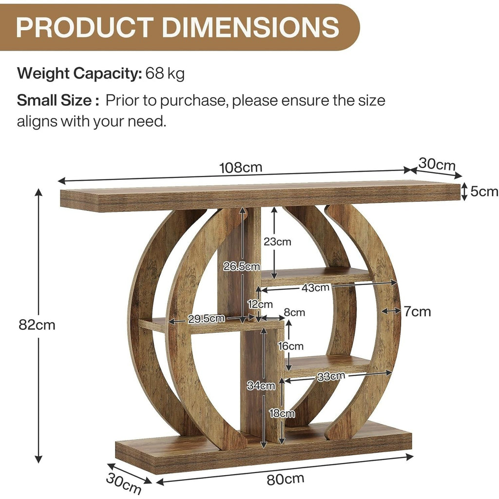 Estuary Console Table 108 cm, 4-Tier Sofa Table Entryway Table with Circle Base,