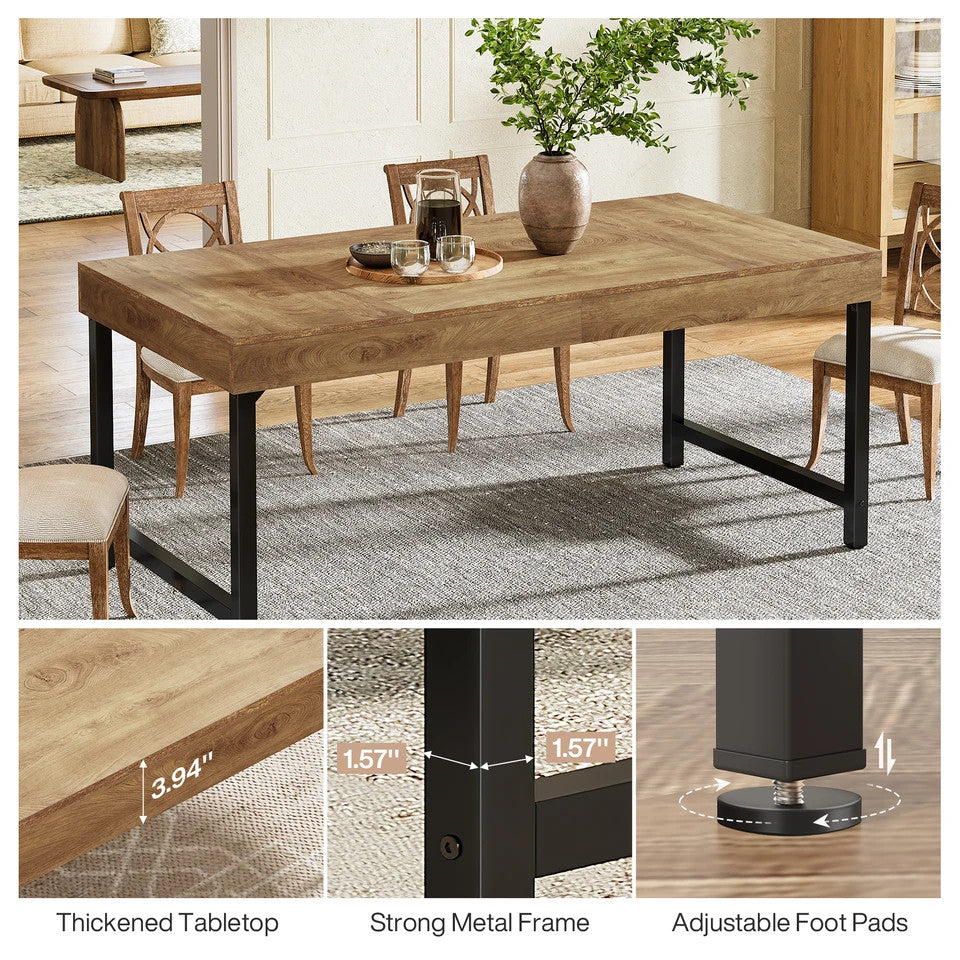Estuary Farmhouse Dining Table for 4-6 People 55 Inches Industrial Rectan