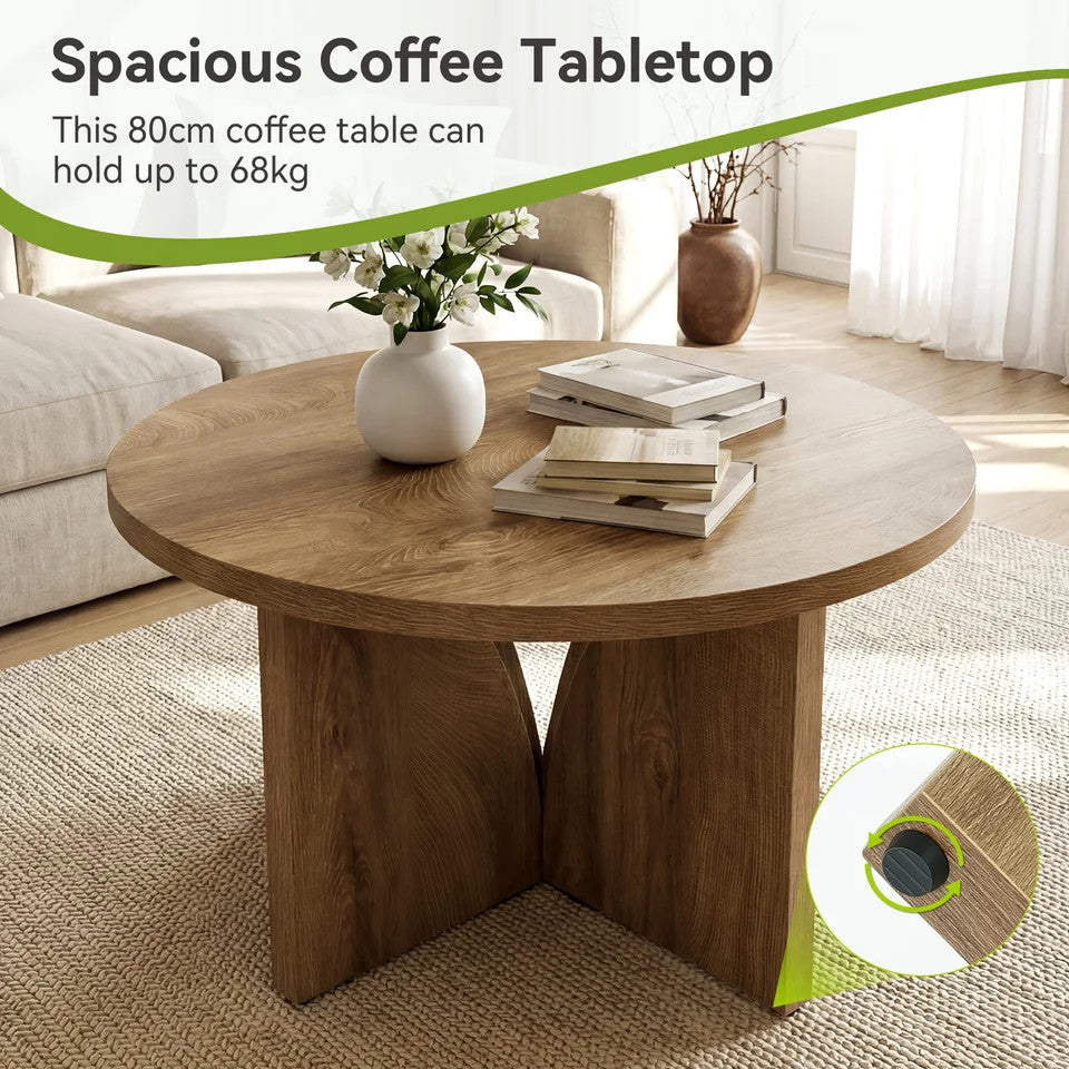 Estuary 80cm Round Coffee Table, Wooden Centre Table for Living Room, Modern