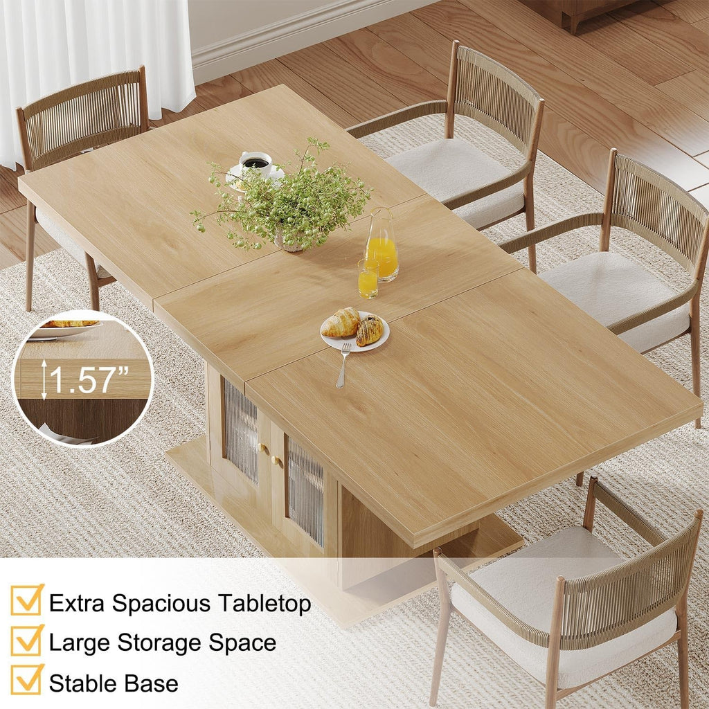EstuaryDining Desk for 4–6 Wood Farmhouse Kitchen Table with 3-Tier Storage Shel