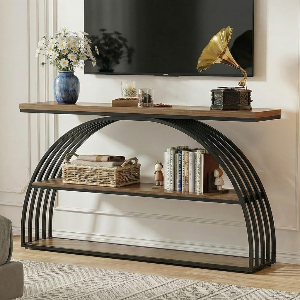 63-Inch TV Stand for TVs up to 75", Industrial Entertainment Center with Metal A