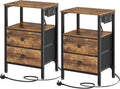 Estuary Bedside Table with Charging Station, End Table with 2 Drawers and 2 Shel