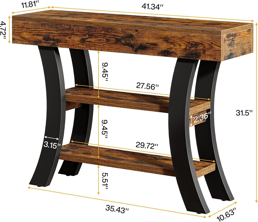 Estuary - 105cm Small Entrance Console Table, Rustic 3 Tier Living Room T