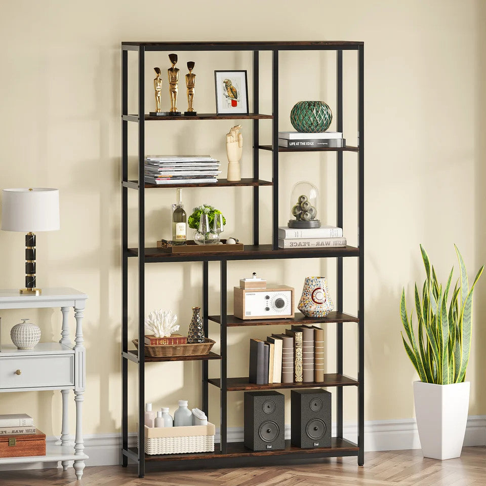 Estuary 79 Inches Bookcase with Open Shelves, 9-Tier Industrial Bookshelf