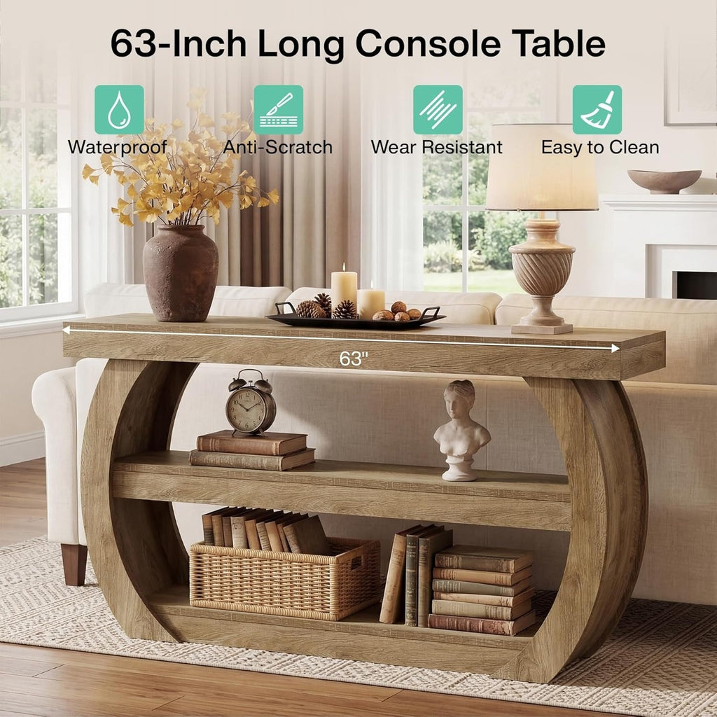 Estuary Farmhouse Console Table, 3-Tier Wooden Entryway Table with Storage Shelv