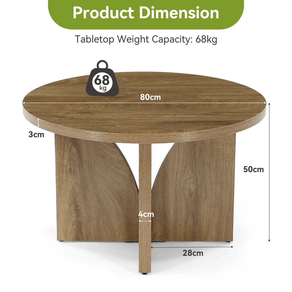 Estuary 80cm Round Coffee Table, Wooden Centre Table for Living Room, Modern