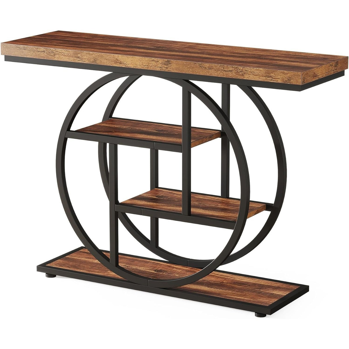 41.3" Console Table, Industrial 4-Tier Sofa Table Entryway Table with Circle Bas