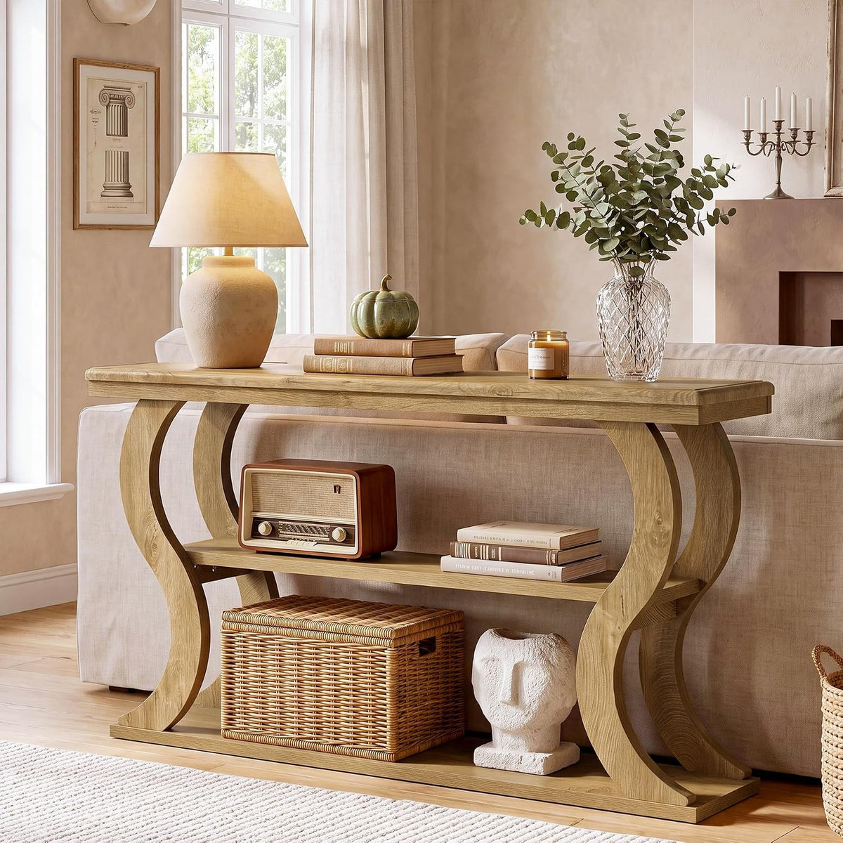 Estuary 140Cm Narrow 3-Tier Living Room Side Table | Farmhouse Entrance Table, N