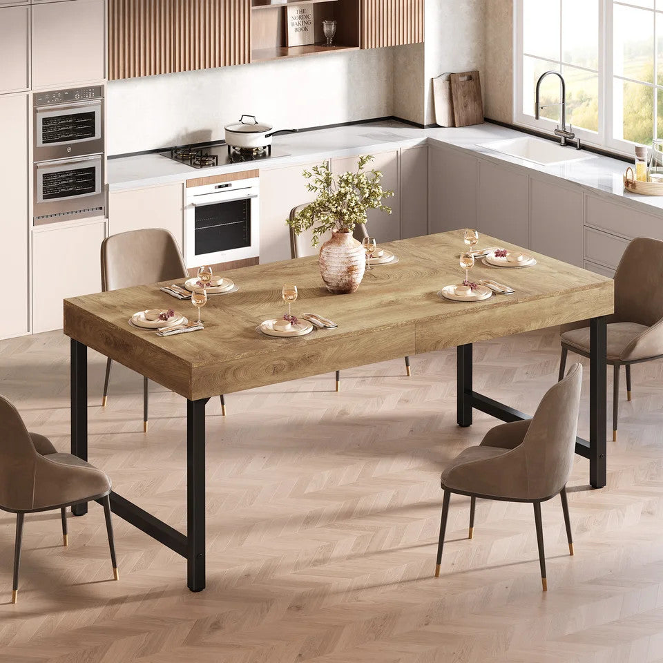 Estuary Farmhouse Dining Table for 4-6 People 55 Inches Industrial Rectan
