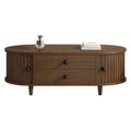 EstuaryOval Coffee Table with 2 Sliding Doors & Drawers – Walnut MDF, 100x50x36c