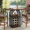 Square Bar Table, 35" H Bistro Pub Table with 4-Tier Wine Rack Storage and Shelv