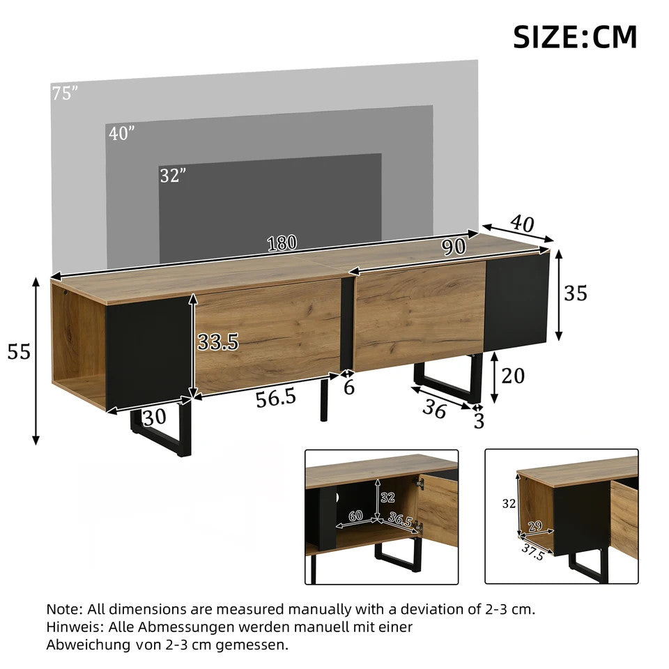 Estuary 180*40*55cm TV Cabinet, TV Board, TV Console with 2 Cabinets and