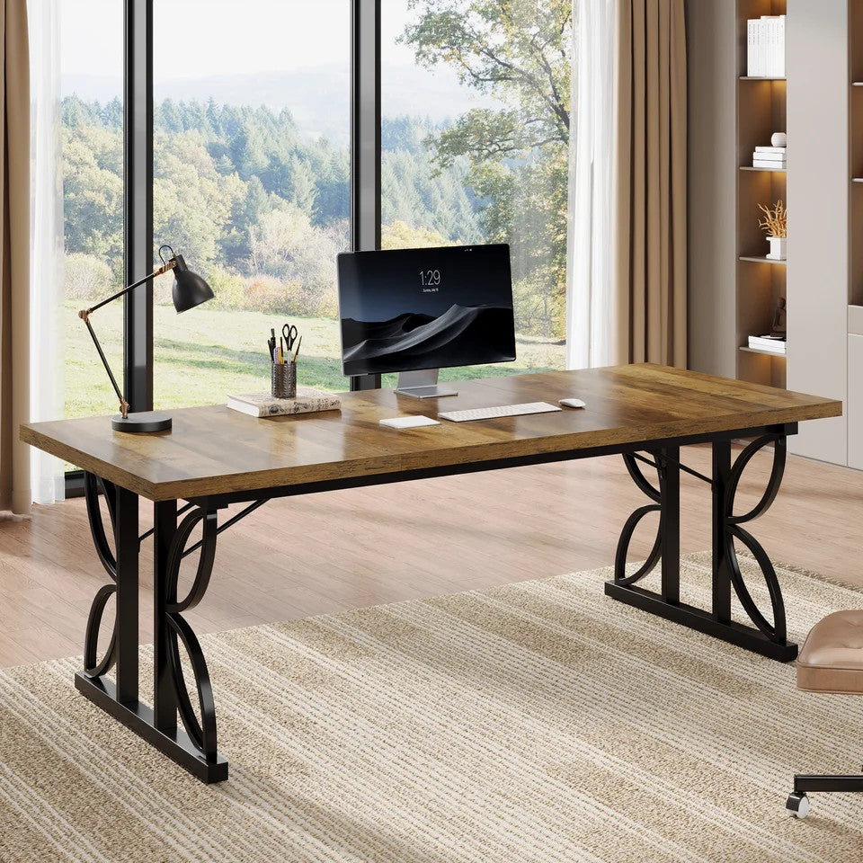 Estuary Executive Desk,180cm Modern Office Desk with Metal Frame, Large C