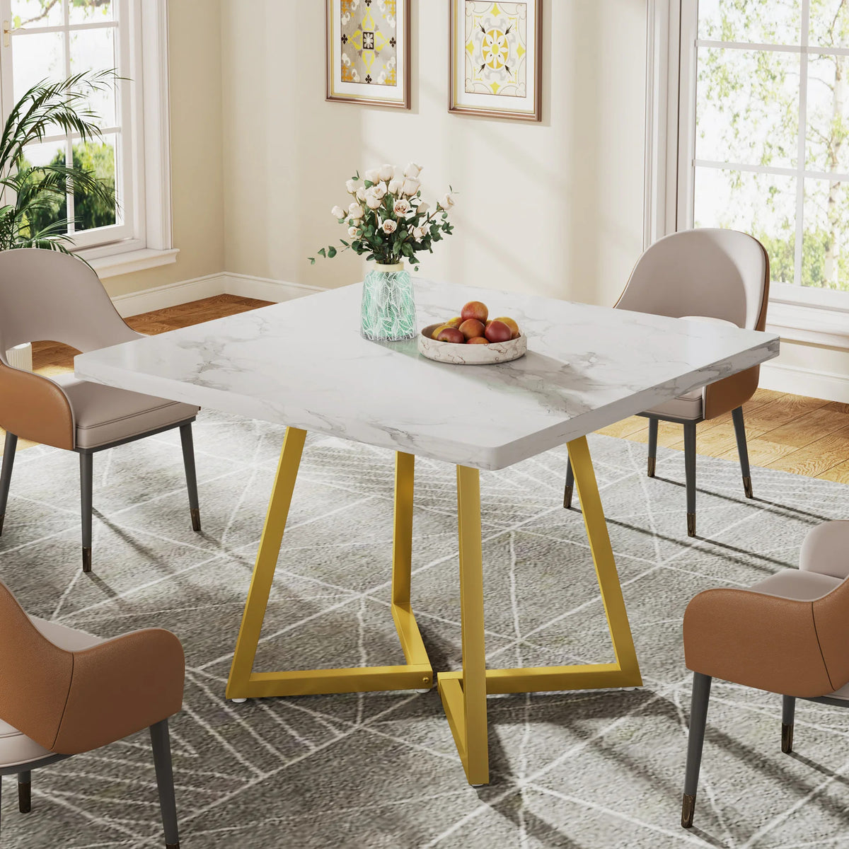 Estuary Square Dining Table for 4, 80cm Industrial Dinner Table with Meta