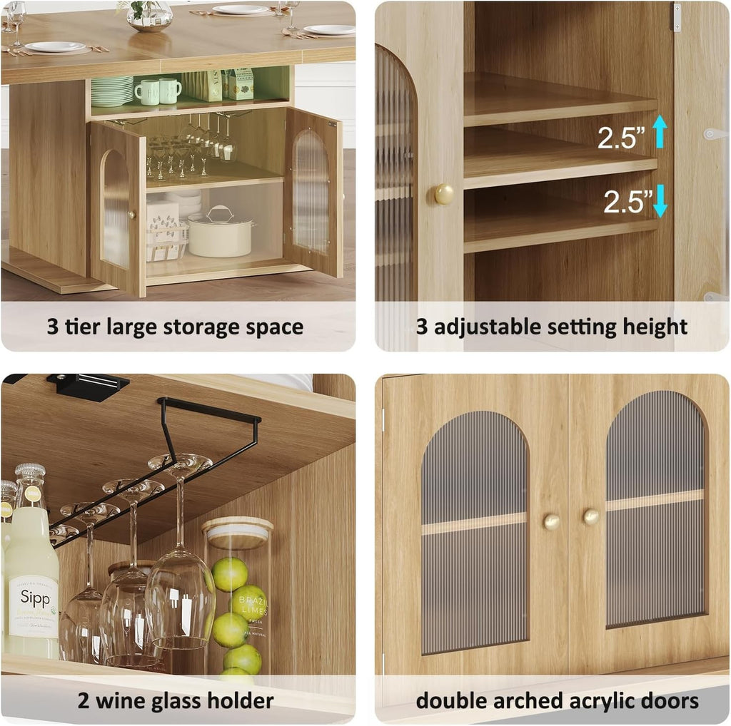 EstuaryDining Desk for 4–6 Wood Farmhouse Kitchen Table with 3-Tier Storage Shel