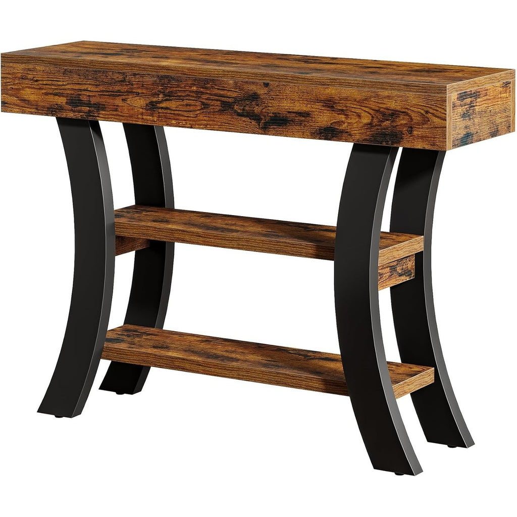 41" Small Console Table for Entryway, 3-Tier Rustic Sofa Table with Storage Shel