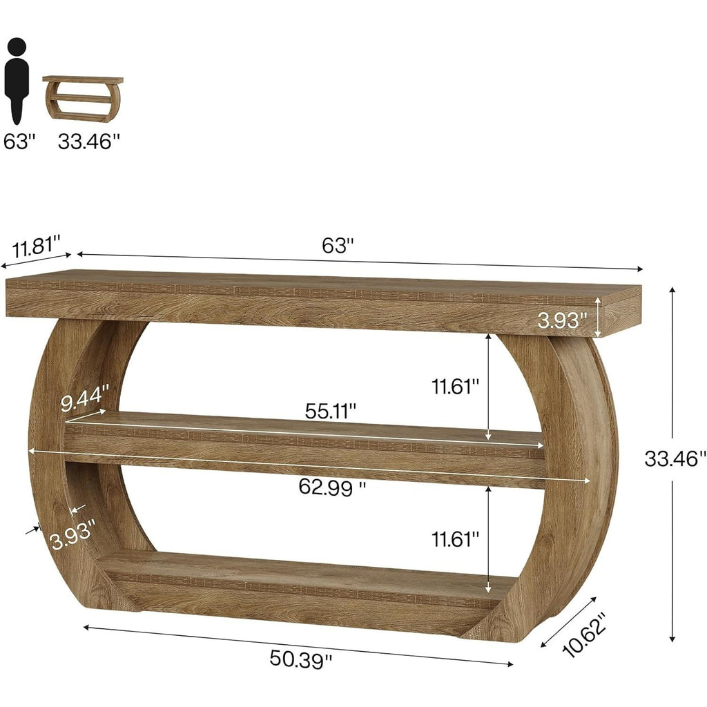 Estuary Farmhouse Console Table, 3-Tier Wooden Entryway Table with Storage Shelv