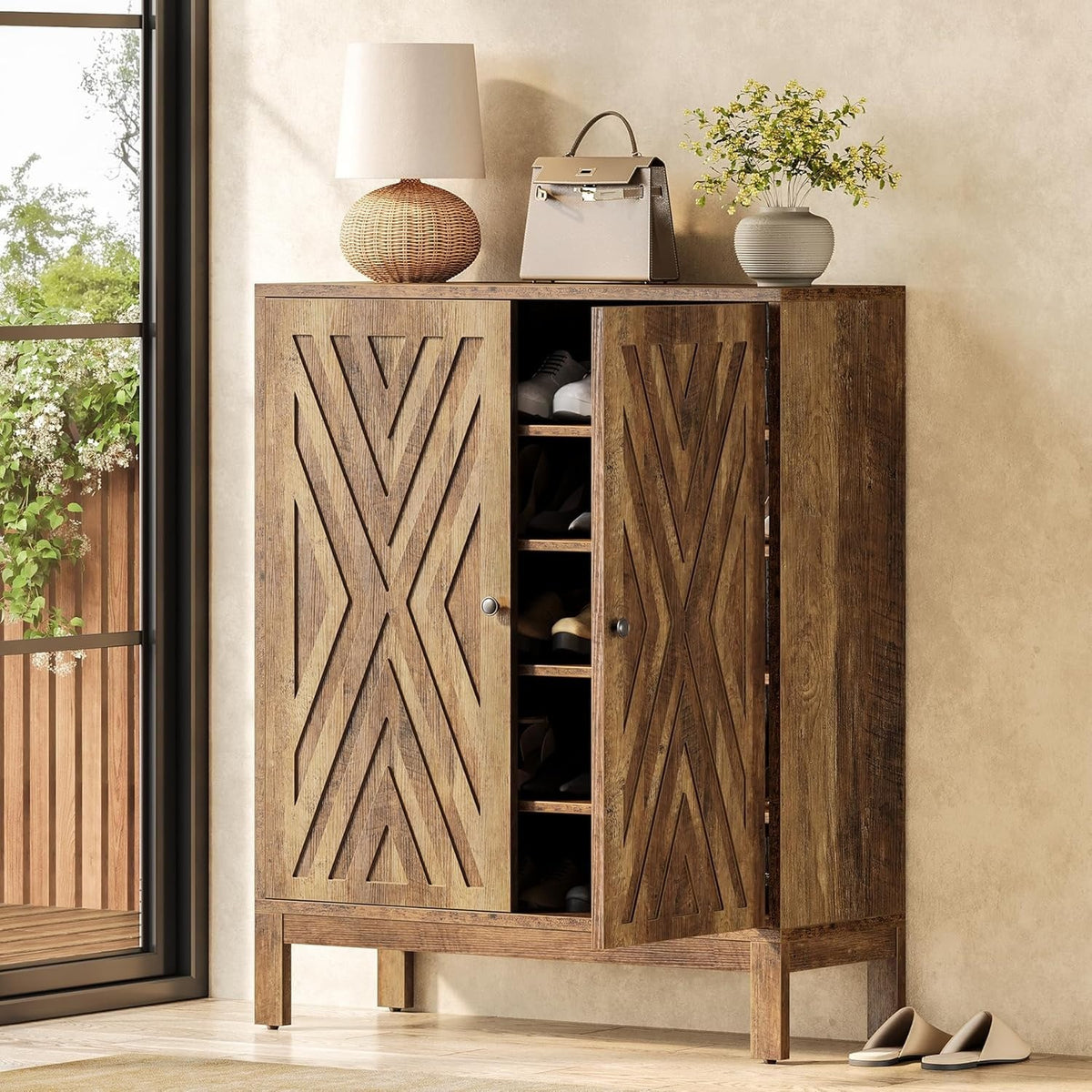 5-Tier Office Modular Partitioned Storage Cabinet, Brown Wooden Adjustable Shelf