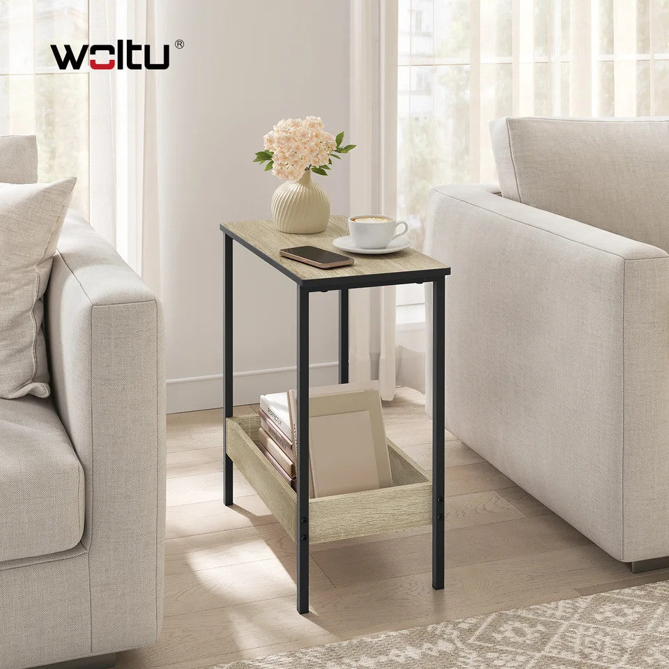 Estuary Rectangular Coffee Table Small Side Table with 2 Shelves Space Saving In