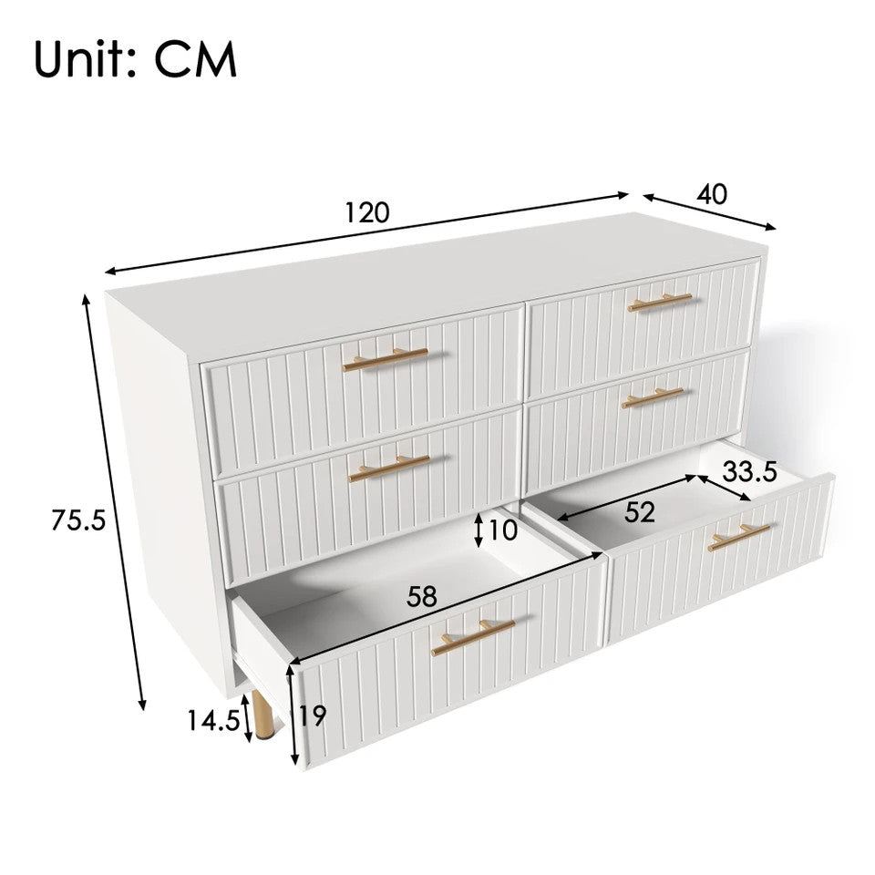 Estuary Sideboard Cabinet for Living Room, Chest of Drawers with 6 drawers,