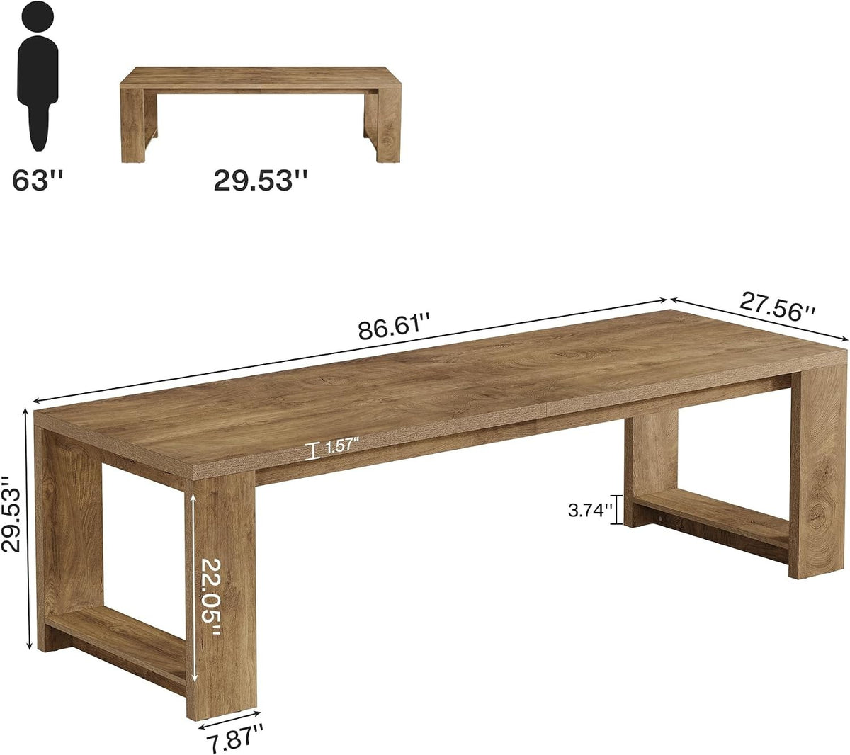 Estuary Two Person Desk, 86.6 Inches Extra Long Desk, Double Computer Wri