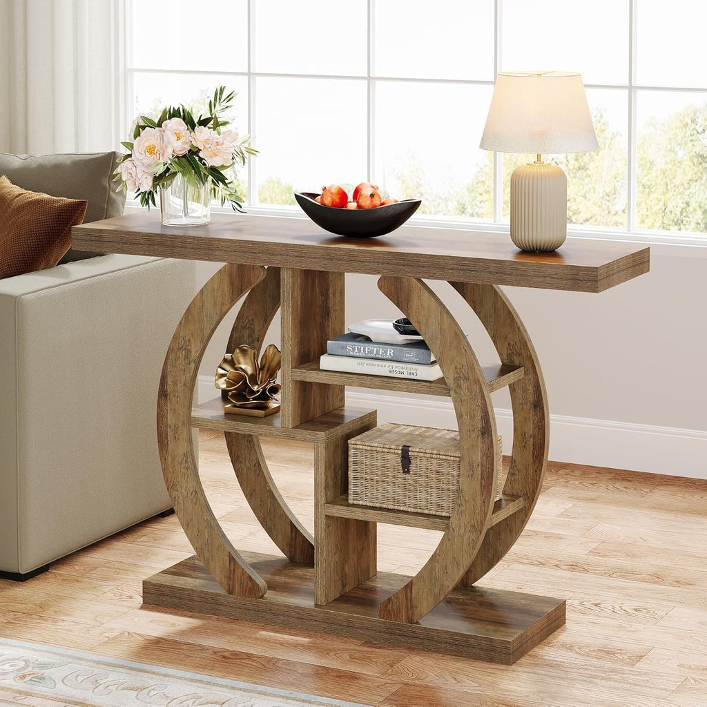 Estuary Console Table 108 cm, 4-Tier Sofa Table Entryway Table with Circle Base,