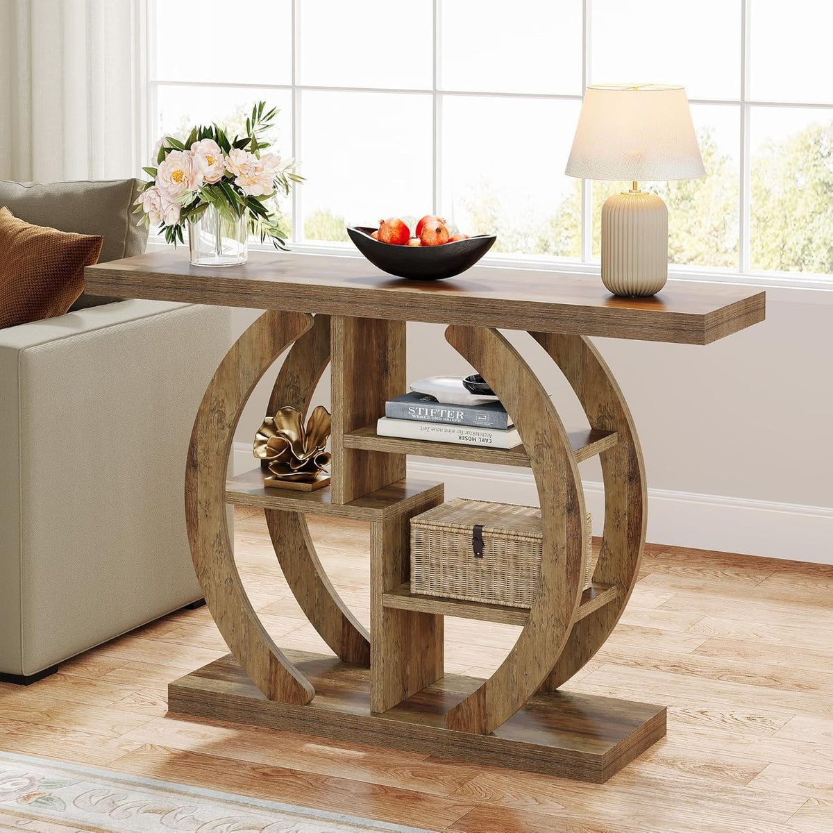 Estuary Console Table 108 cm, 4-Tier Sofa Table Entryway Table with Circle Base,