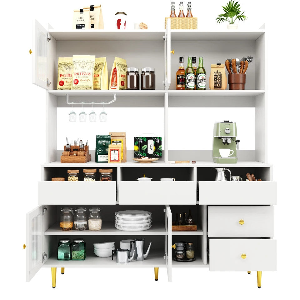 145cm Multi-Purpose Storage Cabinet – Modern White & Gold Design, Changhong Glas