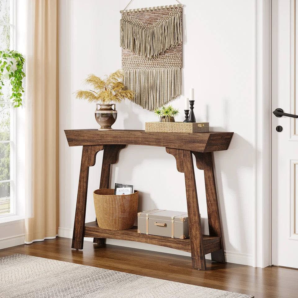 Estuary 41.3" Wood Console Table, 2-Tier Entryway Table with Storage Shelf, F